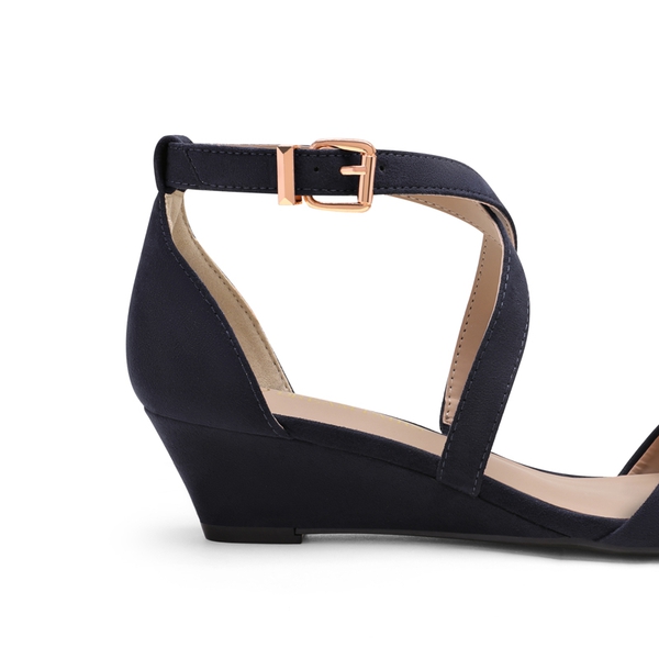 Open Toe Low Heel Wedge Sandals - NAVY SUEDE - 3